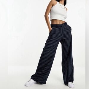 Abercrombie & Fitch ultra-wide leg tailored trousers in navy stripe